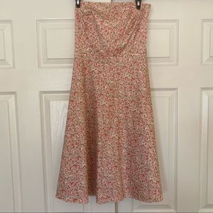 Ann Taylor Strapless Floral Midi Dress in Cream and Pink